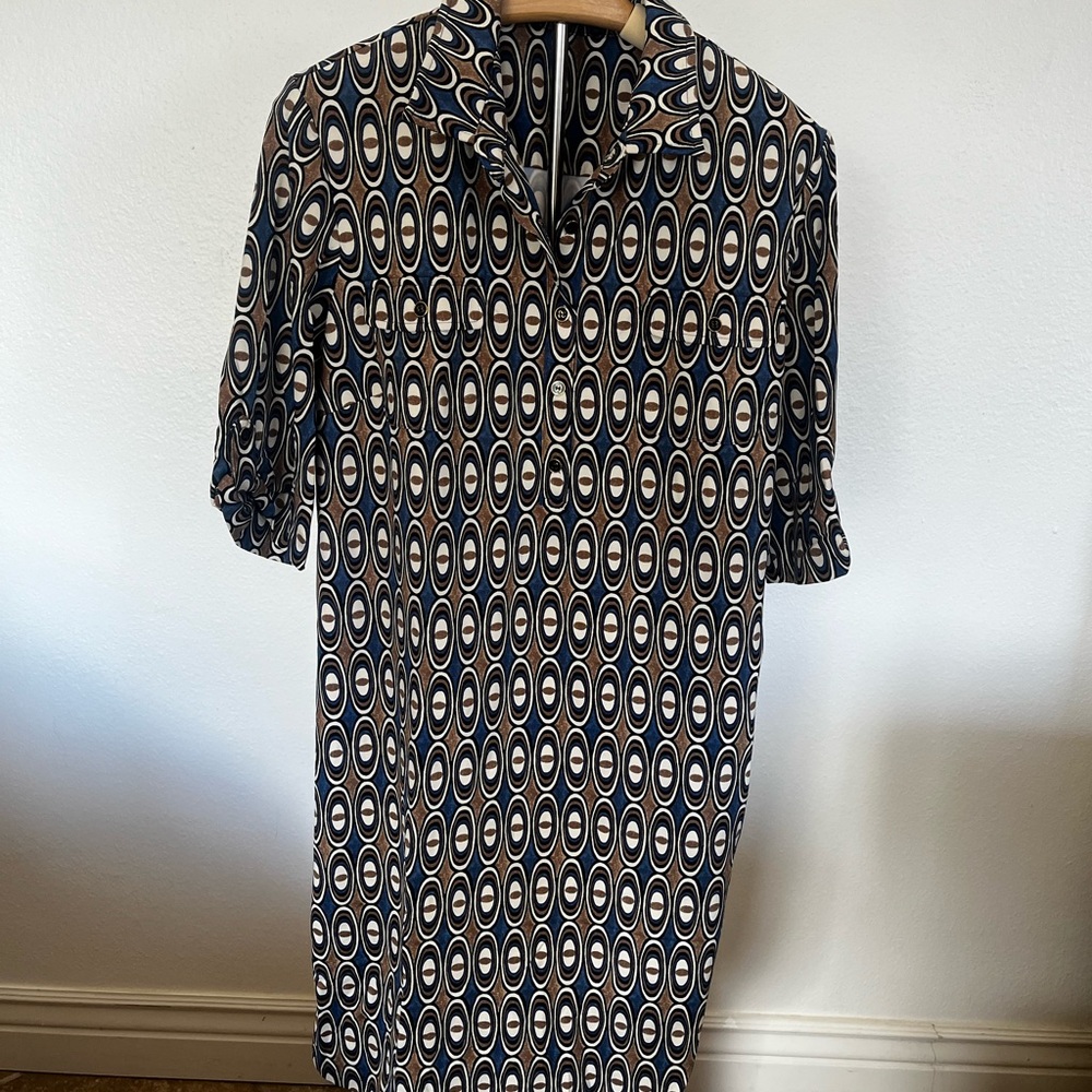 J. McLaughlin Navy and Cream Geometric Midi Dress